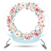 Aperturee - White Wall Pink Floral Round Backdrop For Birthday